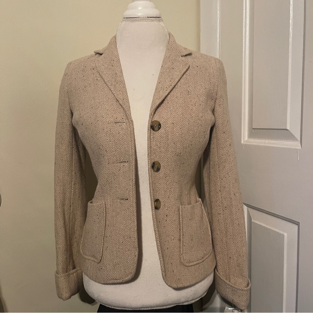 Bloomingdale's Beige Textured Blazer with Button Accents